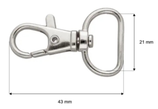 Karabína 20x43 mm 6g FISH karabína Kľúčenka 10ks STRIEBORNÁ