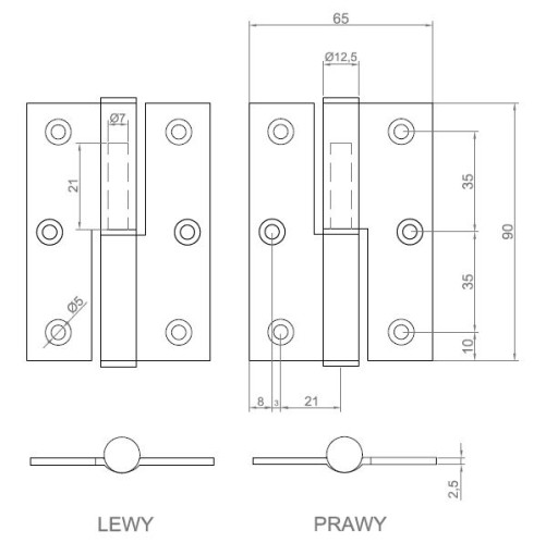 ROZPOJOVACÍ PÁNT 90 x 65 mm NEREZ INOX