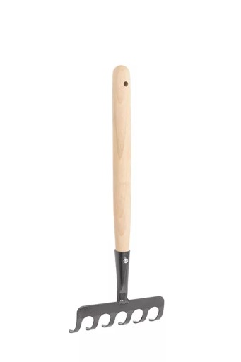 Hrable 11 cm oceľové, 6 zubov, drevený hriadeľ, hrable 36 cm