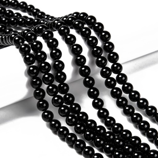 Prírodné čierne obsidiánové korálky, okrúhle, 8 mm, 45ks/36cm/prameň