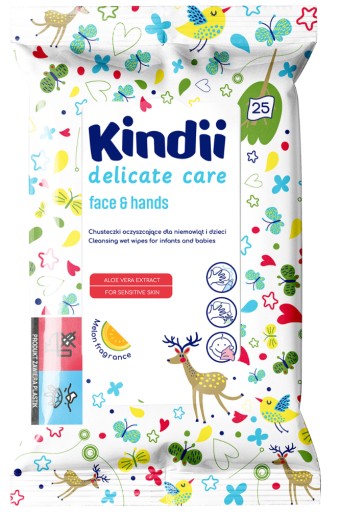 KINDII Delicate Care čistiace obrúsky na tvár a ruky 25 kusov