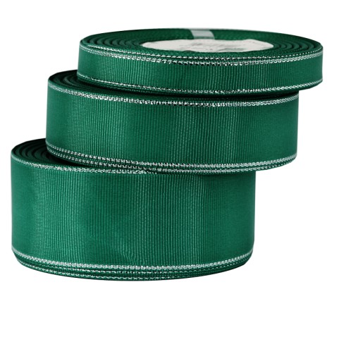 Pevná grogrénová stuha so STRIEBORNÝMI PRÚŽKAMI, 25mm/18mb, 12 farieb