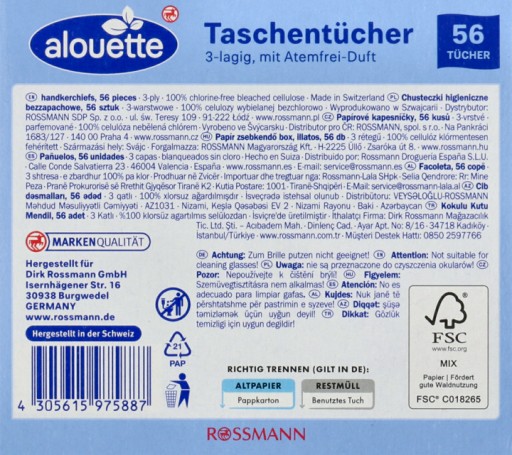 ALOUETTE 3-vrstvové hygienické obrúsky 56 ks.