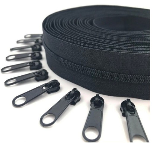 Zips páska 3mm špirálový zips ČIERNA 5m + 10 zipsov