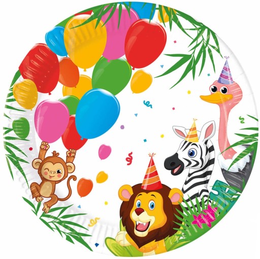 Papierové taniere ANIMALS Jungle Safari Zoo Birthday Party 23cm 8ks.