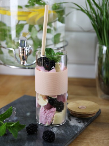 SKLENENÁ fľaša, pohár SMOOTHIE, 400 ml, so slamkou