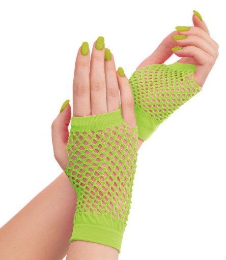 Sieťované rukavice bez prstov, neónovo zelené, 11 cm