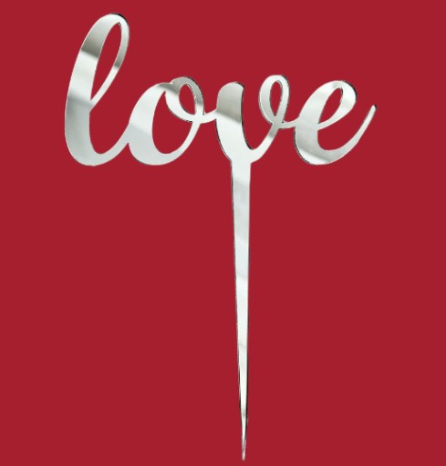 Love Topper Svadobná dekorácia Valentínske výročie Svadba Plexi Strieborné zrkadlo