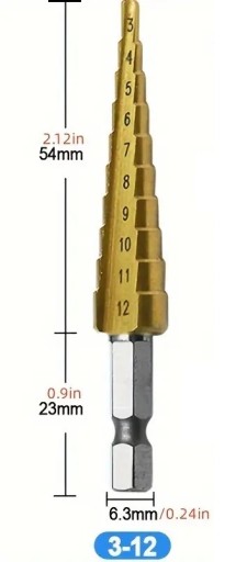 VRTÁK DO KOVU 3 - 12 mm 1/4 ŠESTIHRANNÝ PLECH UNIVERZÁLNY KUŽELOVÝ STUPEŇ