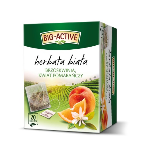 Biely čaj Big Active, broskyňa a pomarančový kvet, 20 vrecúšok