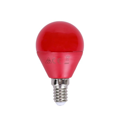 E14 LED G45 guľová žiarovka 45mm 4W malá dekoračná farebná ČERVENÁ