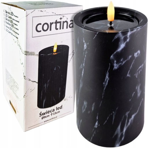 Dekoratívna sviečka na batérie 15cm HRUBÁ Black Marble LED až 30 dní
