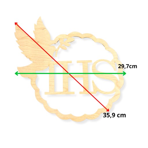 Prsteň DREVENÝ ZÁKLAD PRVÉ SV. PRIJÍMANIE IHS HOLUBIČKA 36CM