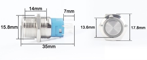 Bistabilný vypínač ON/OFF, odolný proti vandalizmu 12V 16MM modrý