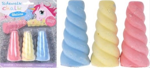 Jednorožec chodníková krieda s GLITTER efektom 3 KS