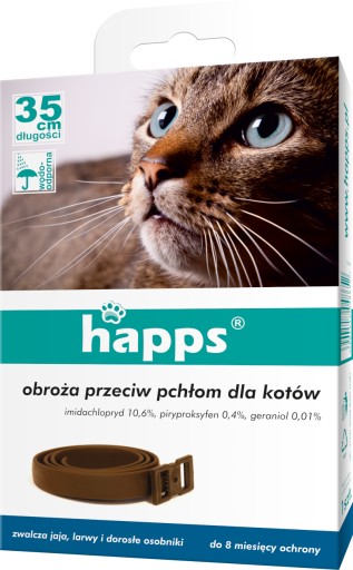 Obojok HAPPS proti blchám, parazitom a kliešťom pre mačky, 35 cm, hnedý