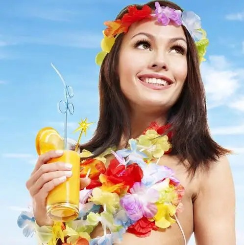 HAWAJSKÝ NÁHRDELNÍK, HAWAII, FAREBNÉ KVETY, 0,9 M