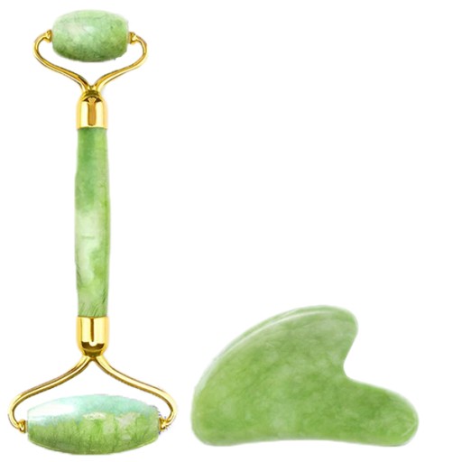 ROLLER MASSAGER pravý nefritový kameň na tvár + sada GUA SHA