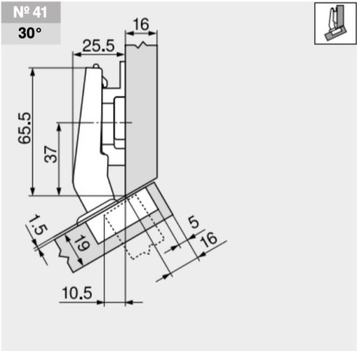 Maximálny prekrývací záves BLUM 79B9456 BLUMOTION Clip-T 95° uhol 30°