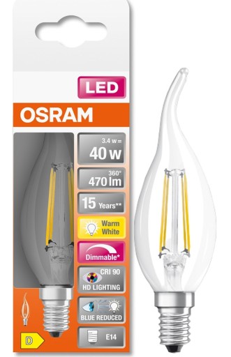 OSRAM LED plameňová žiarovka 3,4W = 40W E14 farba 2700