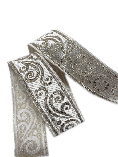 BOHO ETHNO DEKORAČNÁ STUŽKA 32 MM STRIEBORNÁ