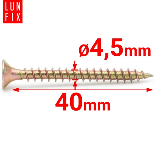 Skrutky do dreva kalené 4,5x40mm, zápustná hlava, pozinkované, 300 ks.