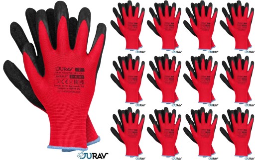 12 párov rukavíc, pracovné rukavice LATEX MOC, veľkosť 8