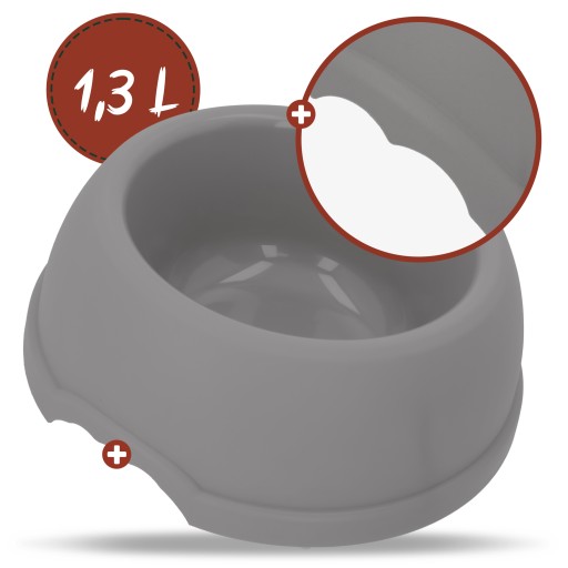 Plastová miska pre psov L, 1,3L, šedá, priem 24,5 cm,