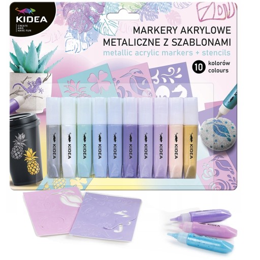 Kovové akrylové fixky, 10 farieb, s Ki šablónami