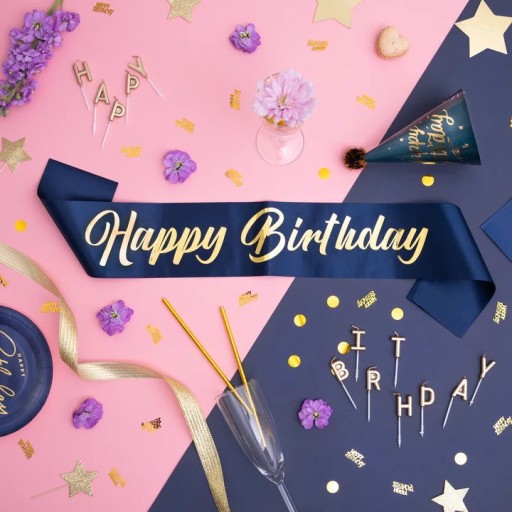 Happy Birthday Birthday Sashe, tmavomodrá a zlatá