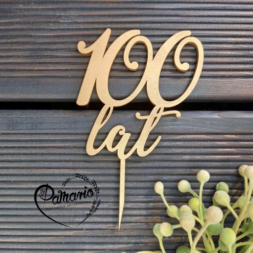 Nápis 100 happy birthday topper pikker na ZLATEJ torte