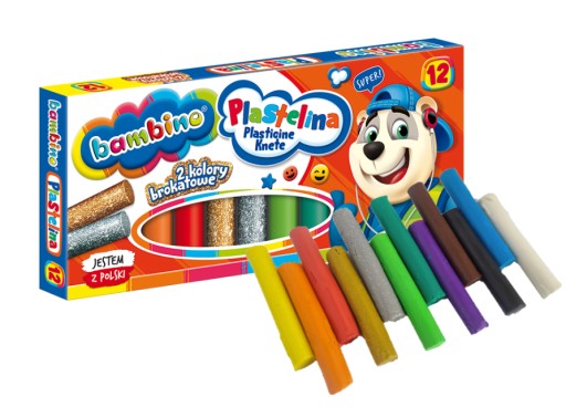 Školská plastelína BAMBINO, 12 farieb, 2 trblietky
