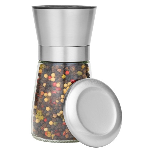 KERAMICKÝ MLÚČEK NA MLETIE SOĽI, PAPRÍ, KORENIA, 180ml, POUZDRO INOX