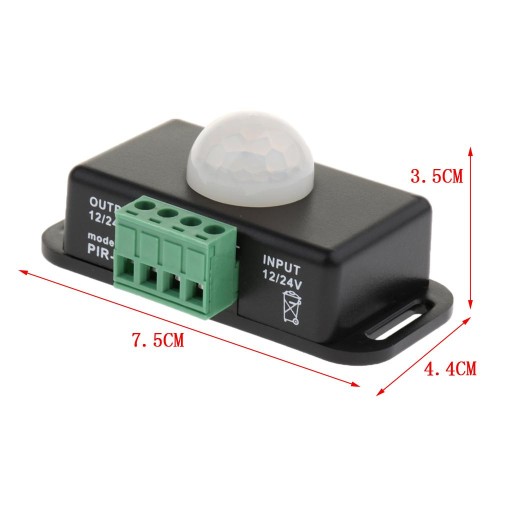 DC 12V/24V 6A Infračervený PIR pohybový senzor Time Control Čierna