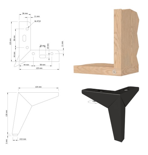 Nábytková noha 13 cm, moderná hviezdicová noha, čierna noha, loft