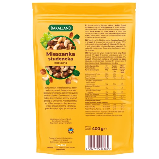 BAKALLAND Student mix sušeného ovocia a orechov 400g