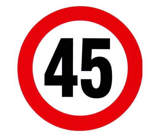 Nálepka s informáciami o ladení dopravných značiek Limit 45
