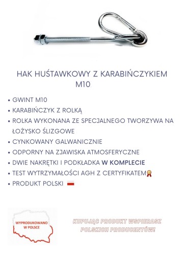 HÁDKOVÝ HÁK S KARABÍNOU CERTIFIKÁT M10