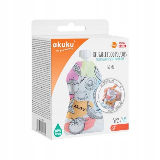 AKUKU opakovane použiteľné SACHETS tuba na jedlo 5 ks