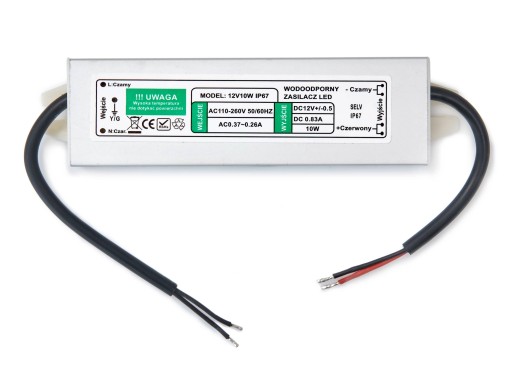 NAPÁJANIE 12V 10W 0,8A IP67 VODODOLNOSŤ PRE LED PÁSY