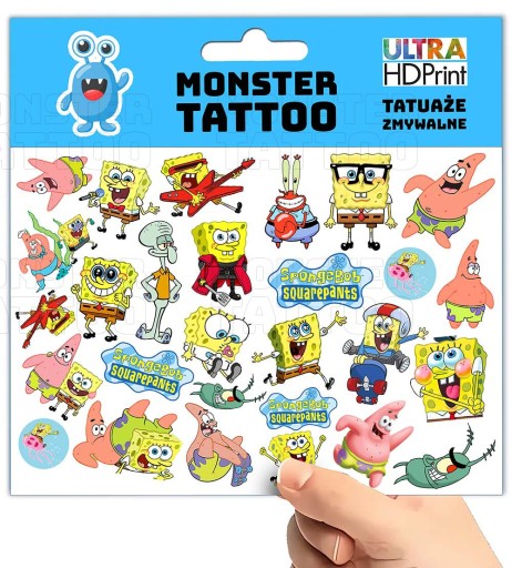 UMÝVAJÚCE DOČASNÉ TETOVANIE PRE DETSKÉ DETSKÉ SPONGEBOB ORIGINÁLNE VZORY