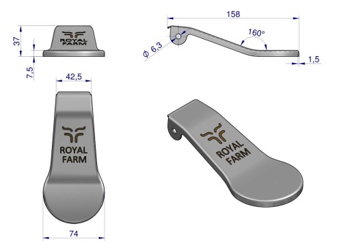 RM Vodiaci jazyk z nehrdzavejúcej ocele RF-20909015 RF-20909025 ROYAL FARM