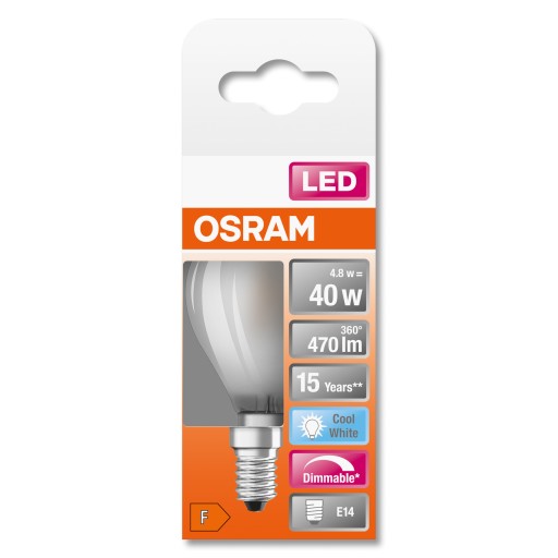 Osram LED guľová žiarovka 4,8W = 40W E14 4000K DIM