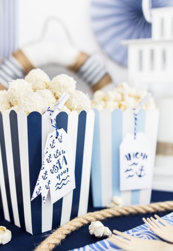 POPCORNOVÉ KRABIČKY NA SLADKOSTI, biele a modré, 6 ks k narodeninám detí
