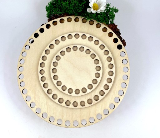 DREVENÝ HÁČKOVACÍ základ, preglejka, KRUH, spodná časť košíka, makramé, 14 cm