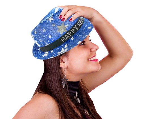 Čiapka pre šťastný nový rok, modrá s hviezdičkami