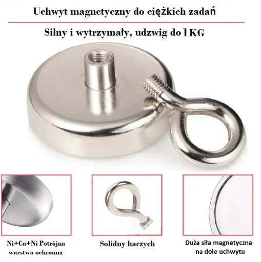 MAGNETICKÝ DRŽIAK SILNÝ NEODYMIOVÝ MAGNET S UCHOM Ø10 mm 1kg