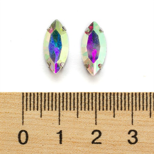 Štrasové kamienky na šitie v košíku, sklo a mosadz, konské oko 15x7mm, 10ks