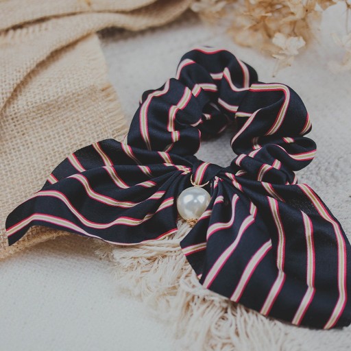 HAIR RUB, SCRUNCHIE pruhovaná šatka, ČIERNA