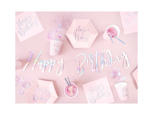 Papierové taniere Happy Birthday - svetloružové